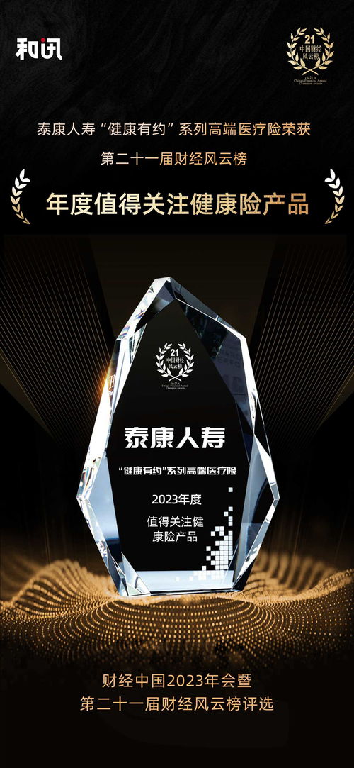 泰康人寿荣获和讯网第二十一届财经风云榜 年度值得关注健康险产品 奖项